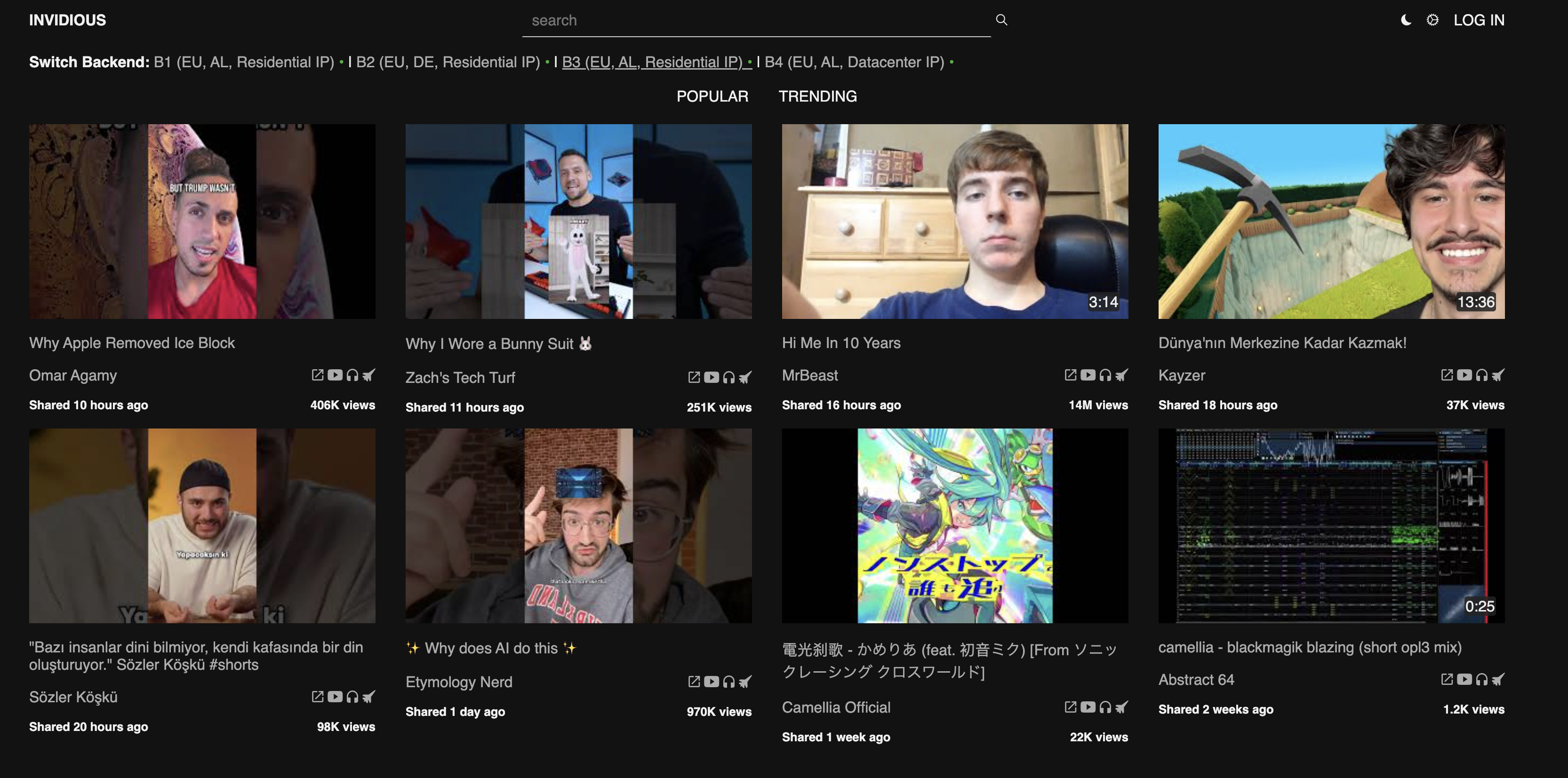 My Invidious instance’s homepage. I don’t watch these types of videos
